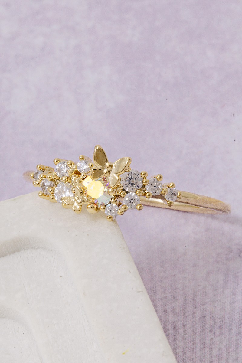 Gold Dipped Cz Butterfly Cluster Ring