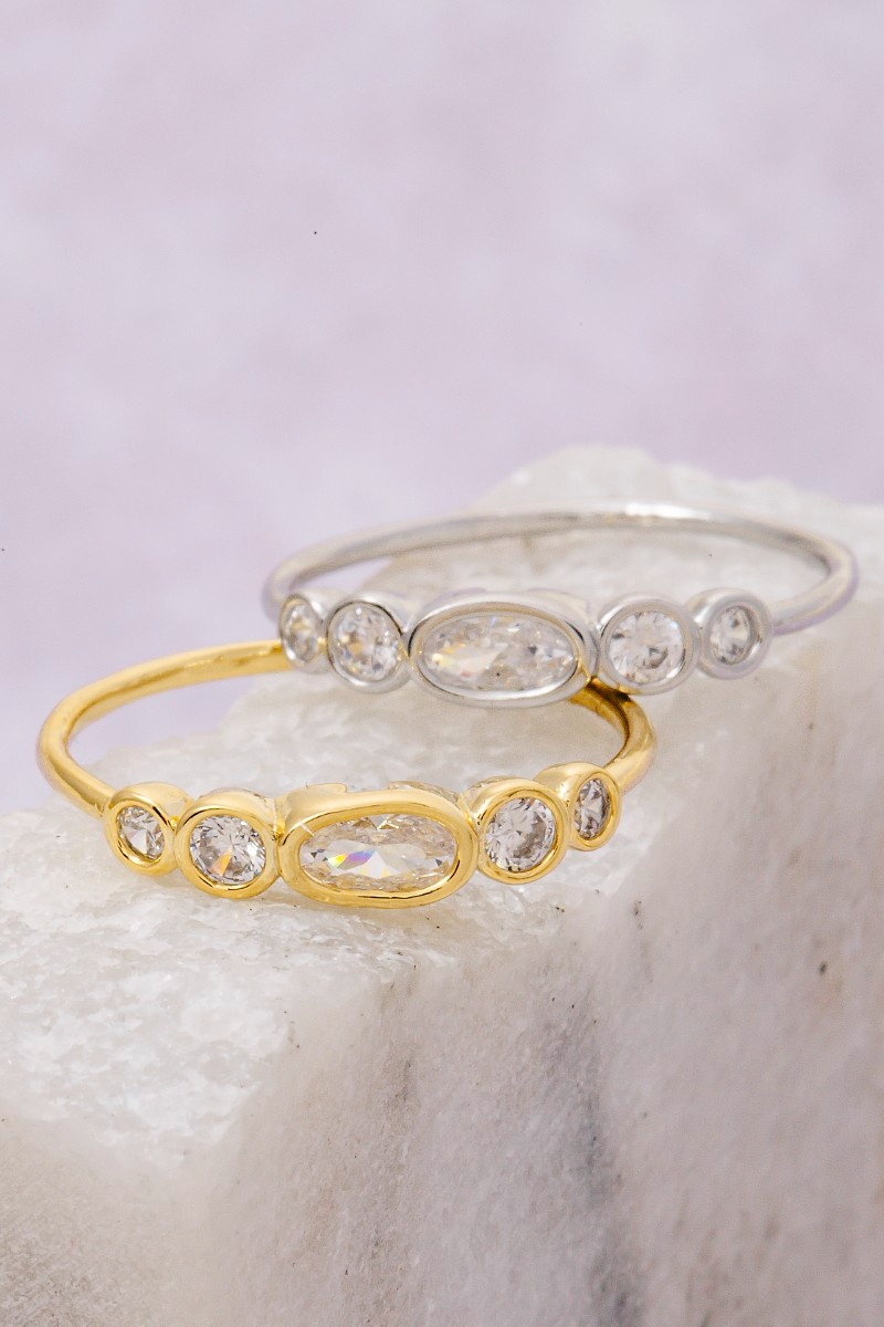 Gold Dipped Cz Oval Station Ring