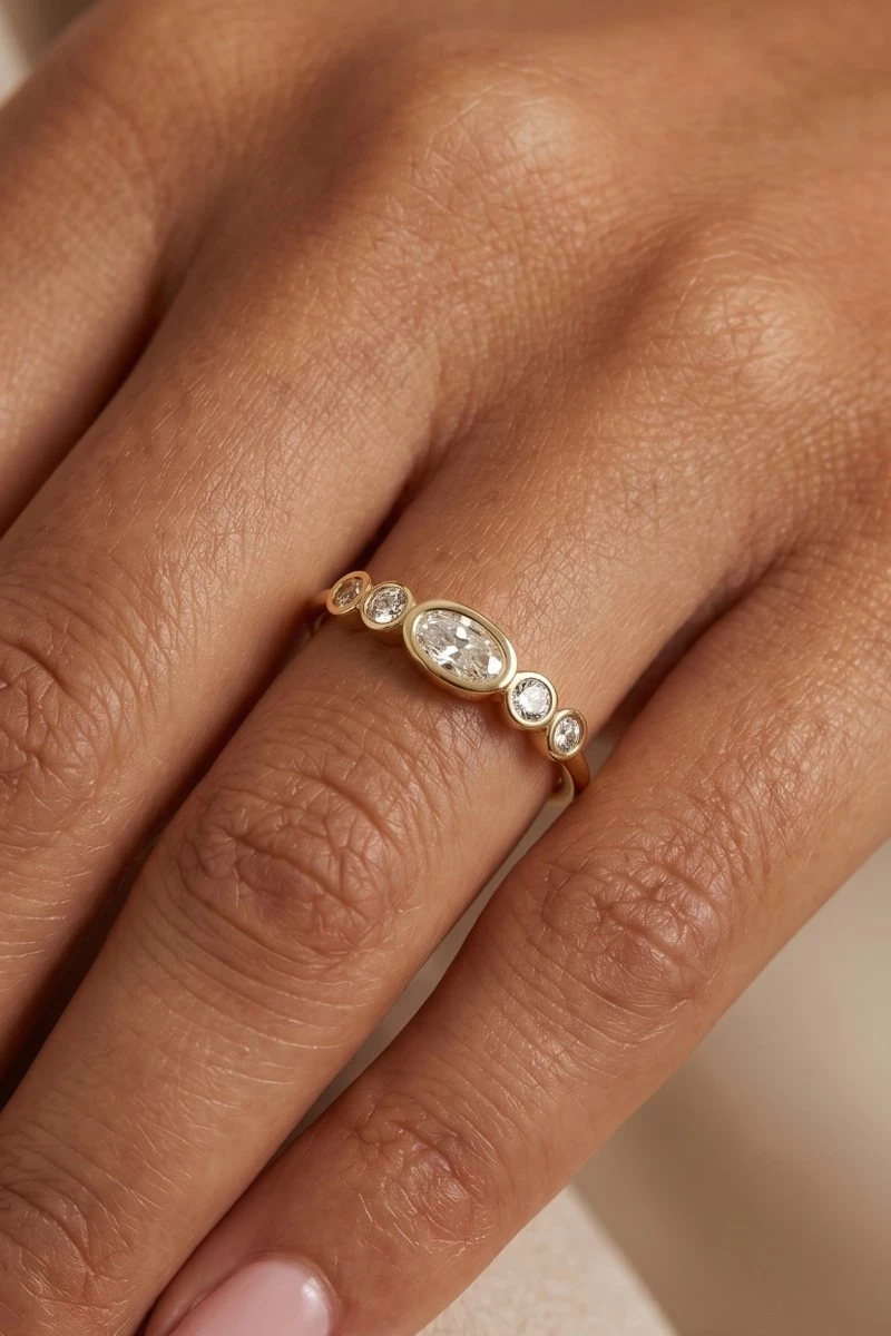 Gold Dipped Cz Oval Station Ring
