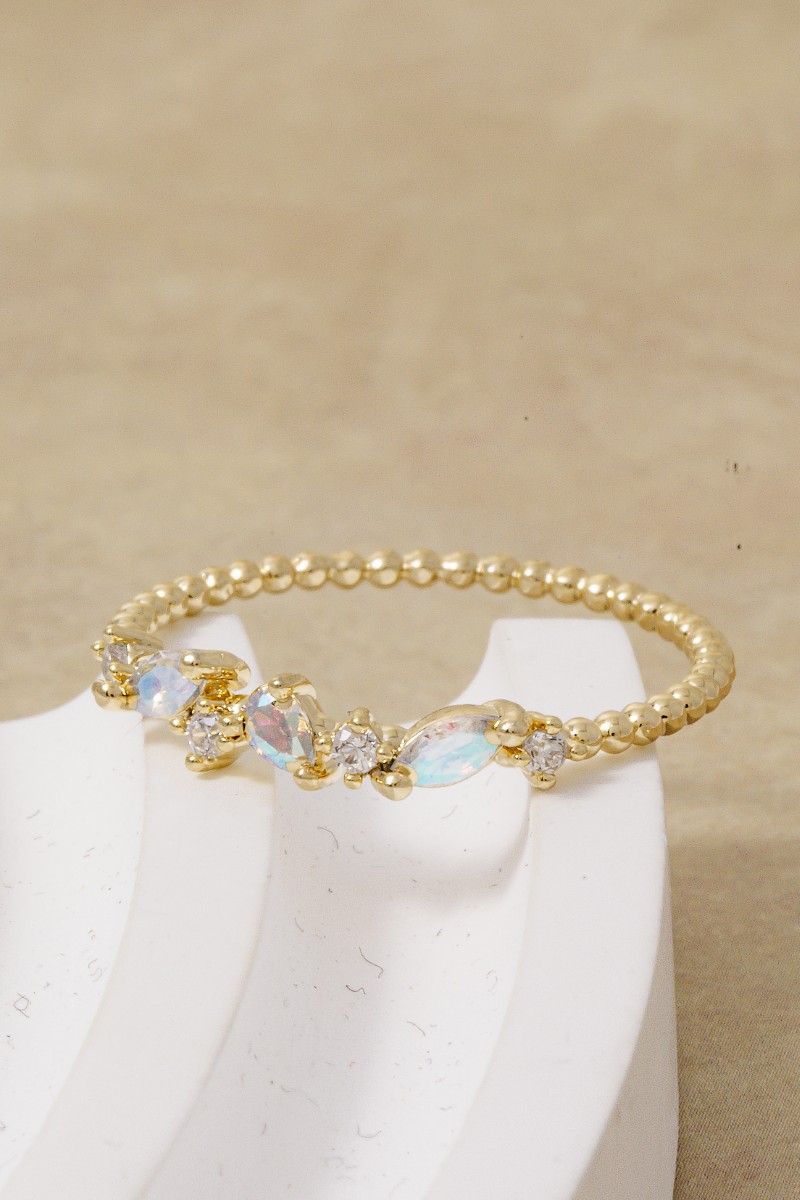 Gold Dipped Beaded Band Cz Station Ring