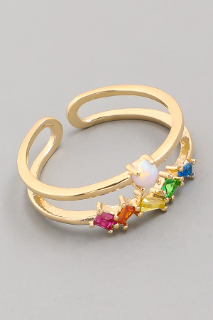 Gold Dipped Adjustable Rainbow Stud Ring Band