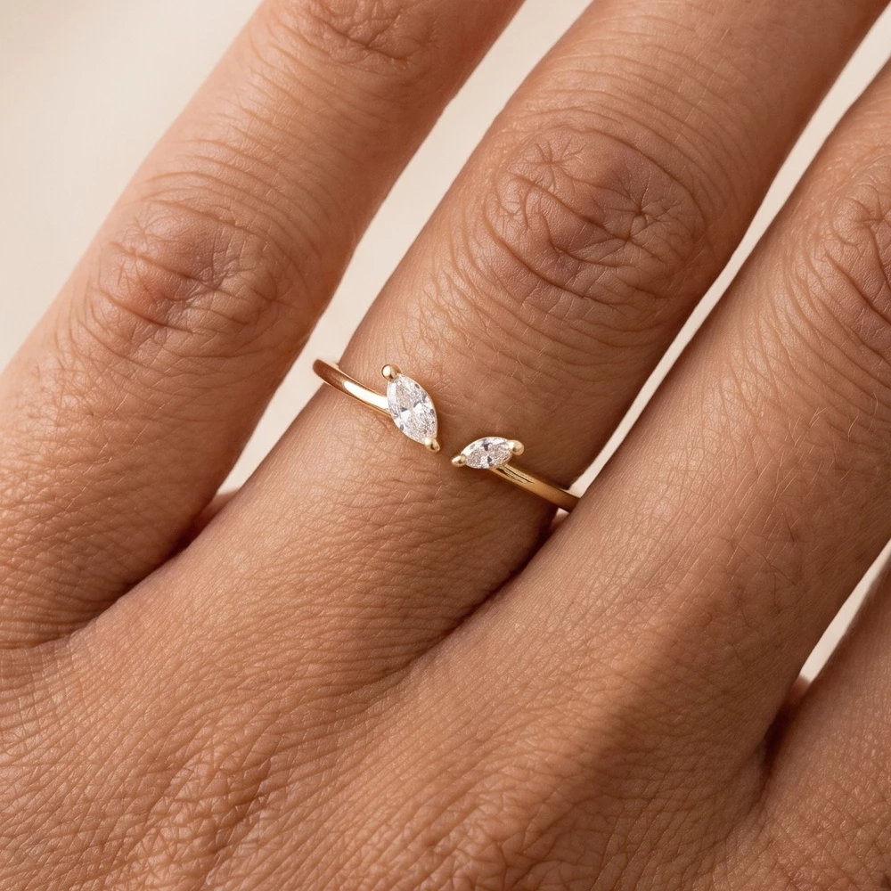 Gold Dipped Rhinestone Stud Open Ring