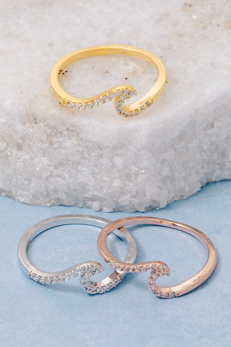 Gold Dipped Delicate Studded Wave Ring