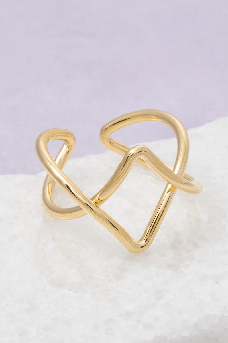 Gold Open Chevron Criss Cross Adjustable Ring