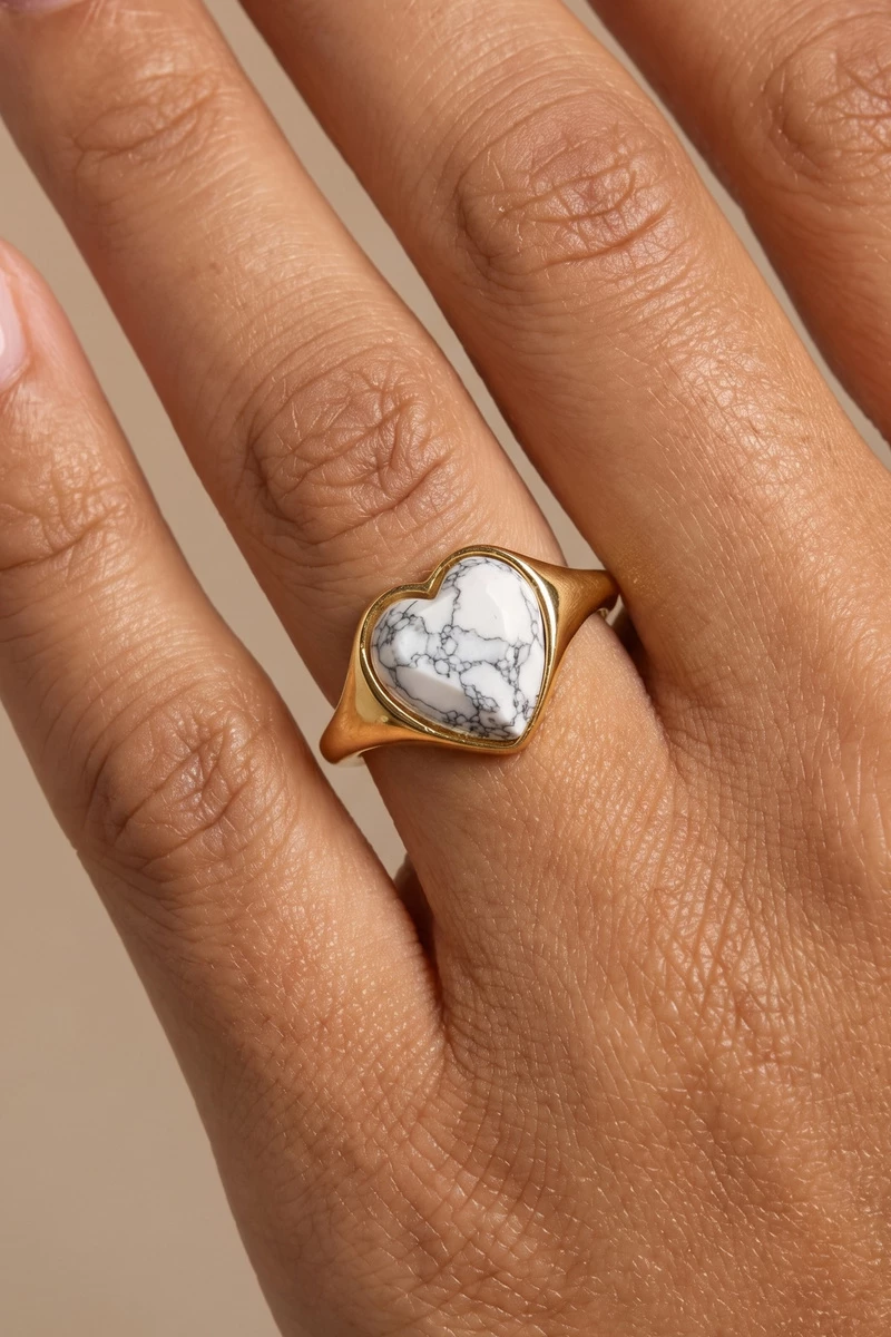 Marbled Heart Stone Adjustable Signet Ring