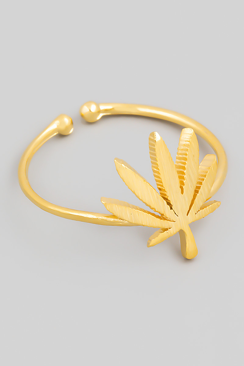 Gold Dipped Delicate Marijuana Leaf Adjustable Ring