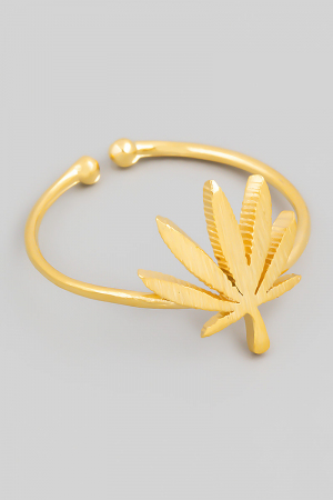 Gold Dipped Delicate Marijuana Leaf Adjustable Ring