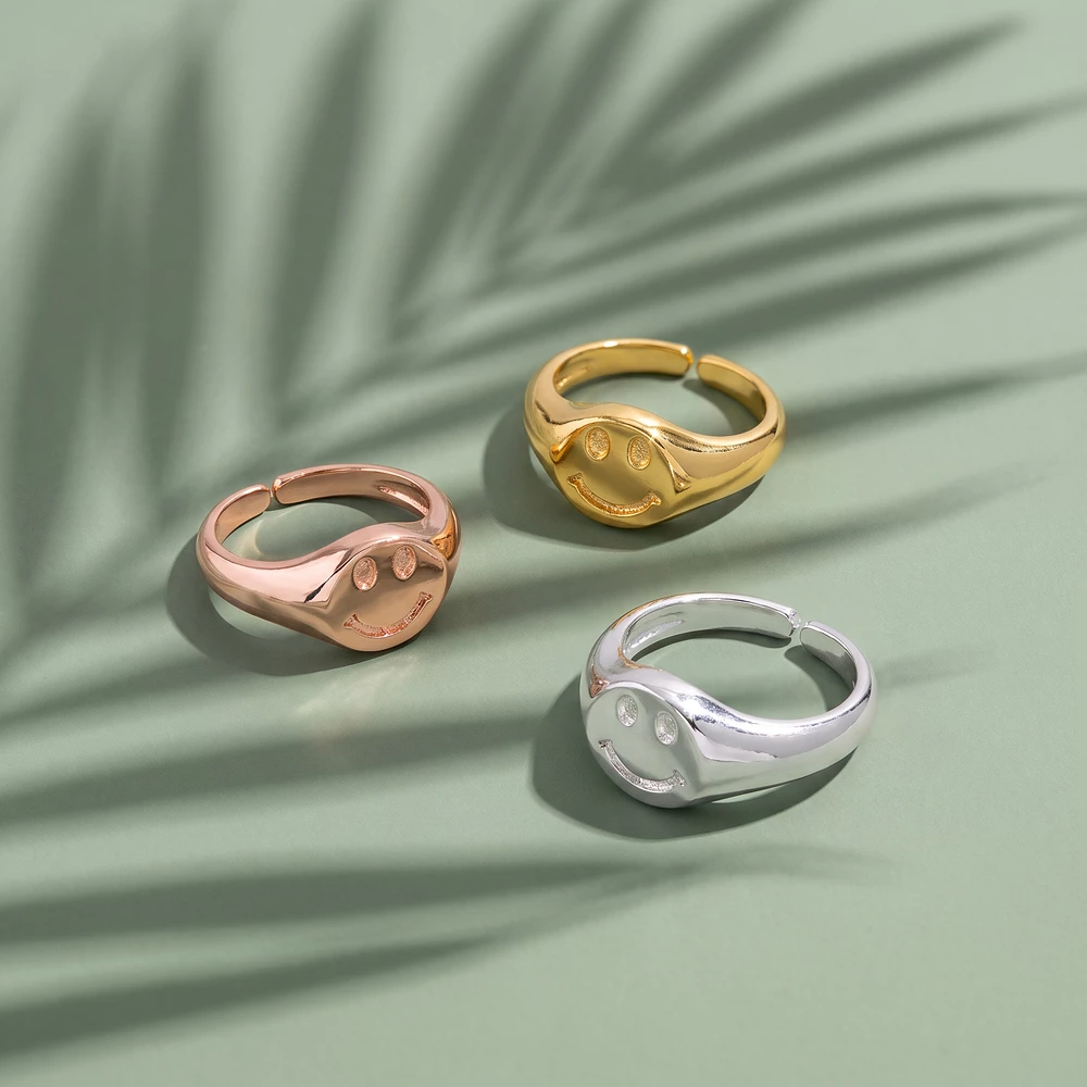 Smiley Face Signet Open Band Ring