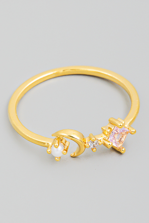 Delicate Open Rhinestone Moon Fashion Ring