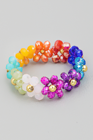 Rainbow Flower Beaded Fashion Ring