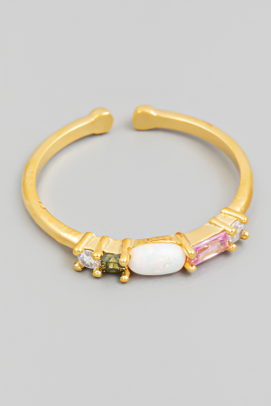 Opal Rhinestone Fashion Open Ring