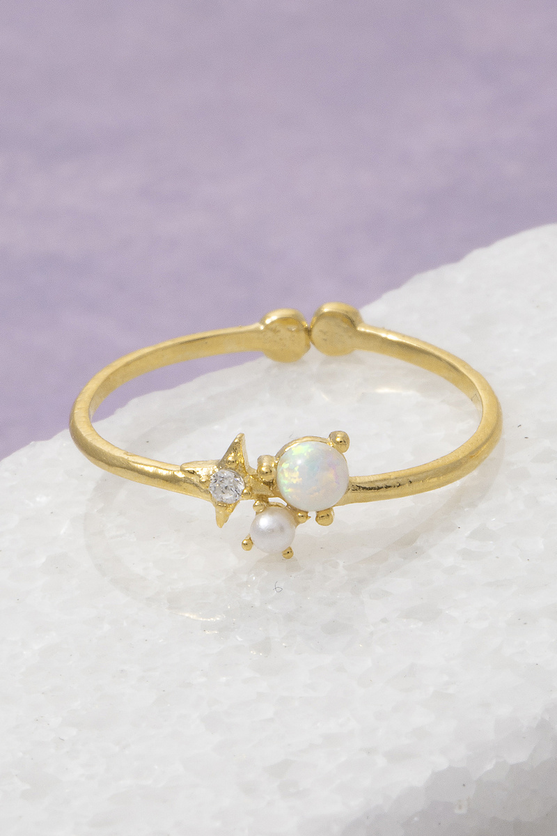 18K Gold Dipped Opal Pearl Star Cluster Ring