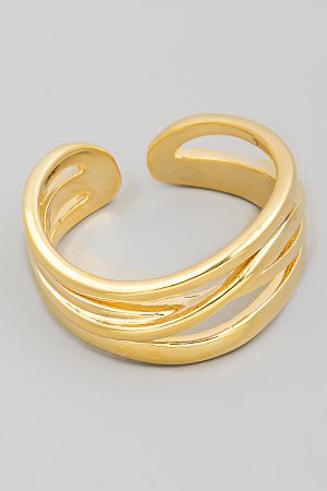Gold Dipped Four Line Metallic Fashion Ring