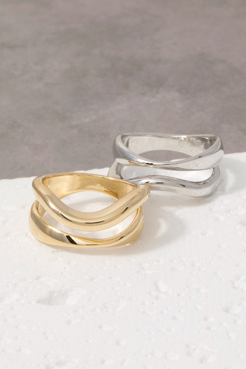 Warped Metallic Double Line Ring