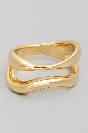 Warped Metallic Double Line Ring