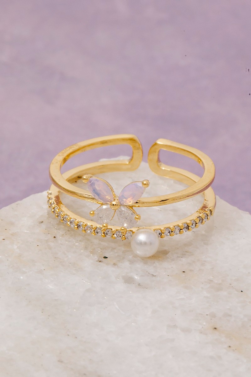 Cz Butterfly Double Row Ring
