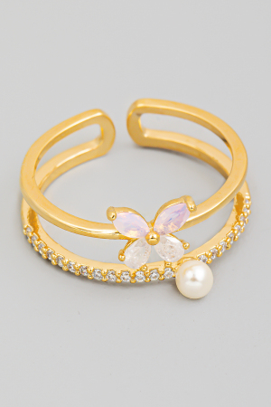 Rhinestone Butterfly Double Row Ring