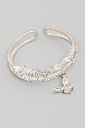 Two Row Butterfly Rhinestone Ring