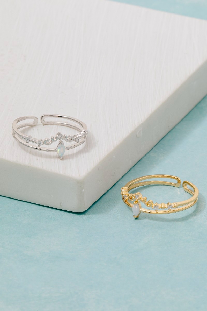 Double Band Opal Rhinestone Adjustable Ring