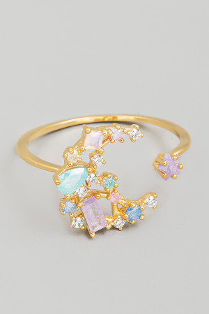 Cluster Studded Crescent Open Band Ring