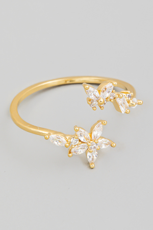 Rhinestone Flower Butterfly Open Ring