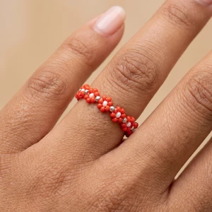 Seed Bead Daisy Flower Stretch Ring