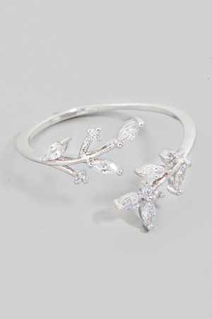 Dainty Studded Fern Open Band Ring