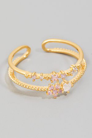 Two Row Rhinestone Flower Ring