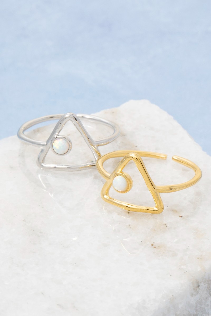 Gold Dipped Gold Dipped Triangle And Opal Open Band Ring