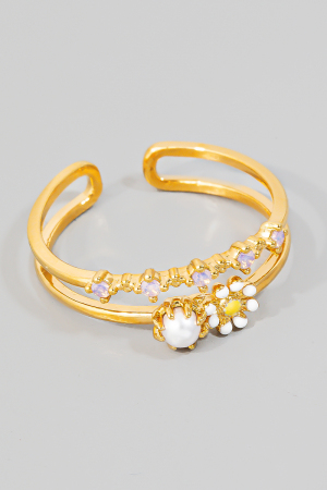 Double Band Opal Flower Ring