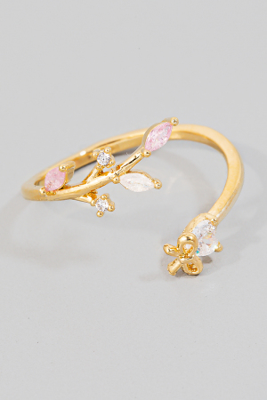 Cubic Zirconia Leaves Ribbon Bow Open Band Ring