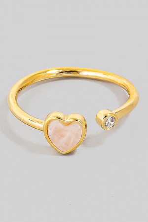 Gold Dipped Gold Dipped Gemstone Heart And Cz Stud Open Band Ring
