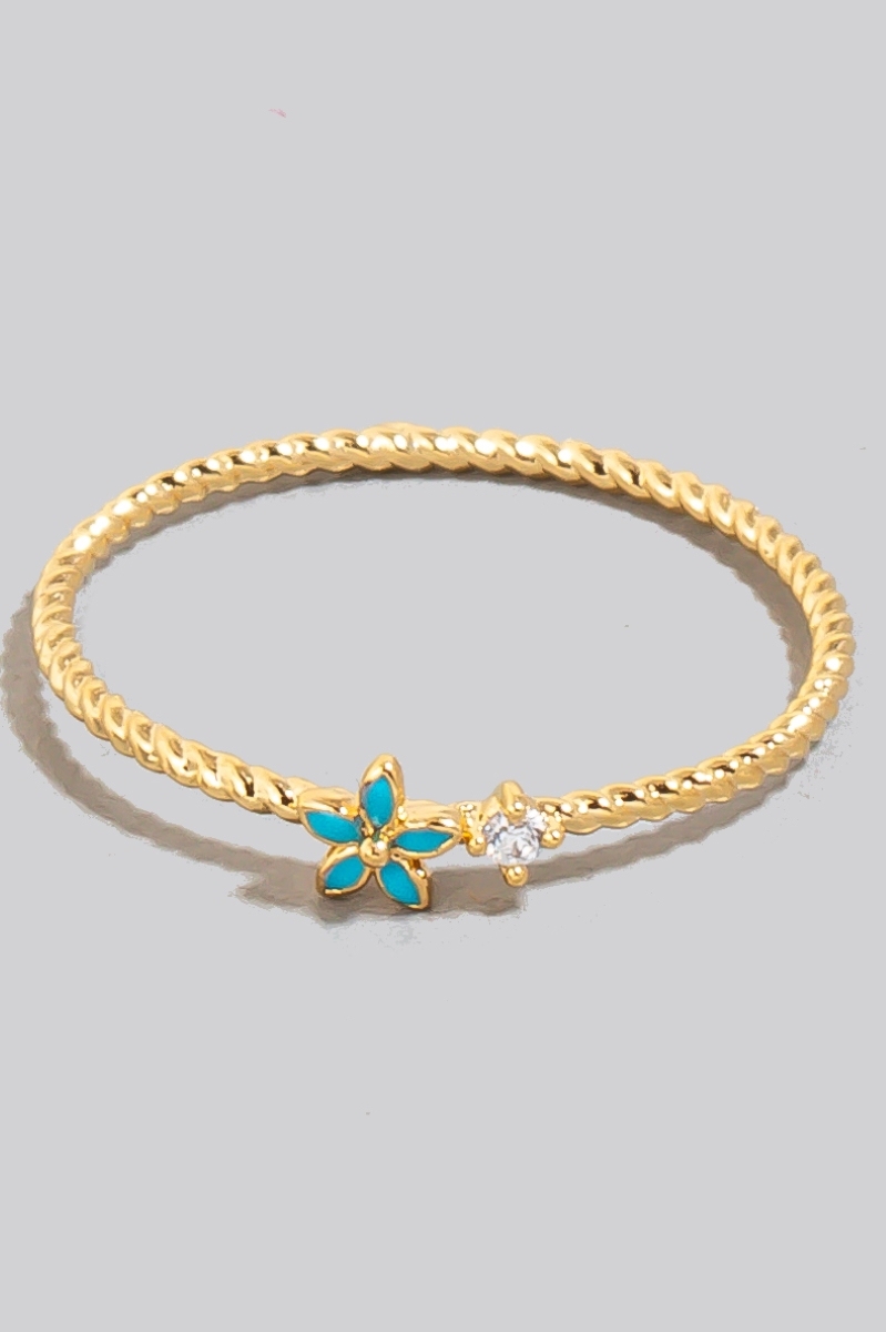 Mini Cz And Enamel Flower Rope Band Ring