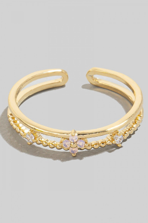 Cz Flower Mix Textured Layered Open Band Ring