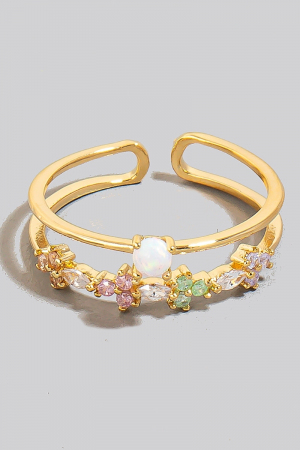 Opal And Mini Cz Studs Layered Open Band Ring