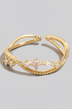 Gold Dipped Cz Floral Wavy Open Band Ring