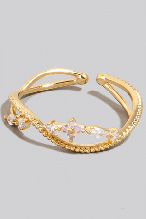 Cz Floral Wavy Open Band Ring