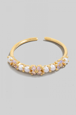 Cz And Pearl Row Studded Open Band Ring