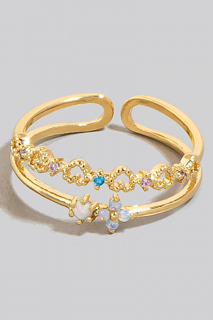 Cz And Hearts Station Layered Open Band Ring