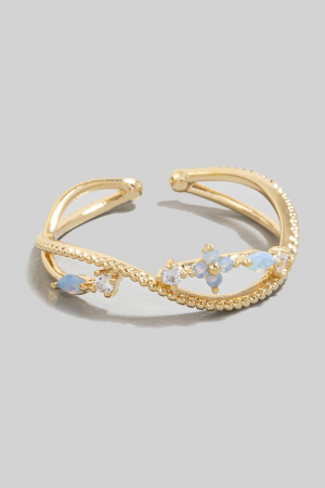 Cz Mini Flower Wavy Open Band Ring
