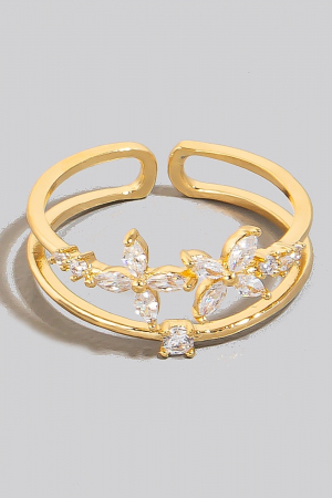 Double Cz Flowers Layered Open Band Ring