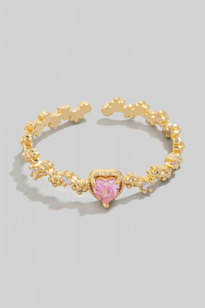 Cz Heart And Metallic Flowers Solid Link Open Band Ring