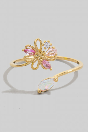 Cz Oval And Studded Flower Open Band Ring
