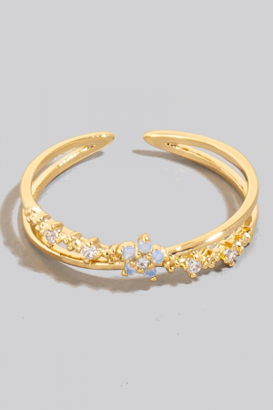 Mini Cz Flower Layered Open Band Ring