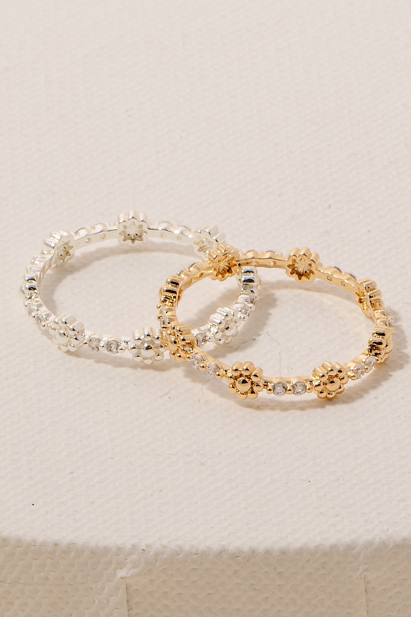 Metallic Flowers And Cz Studs Band Ring