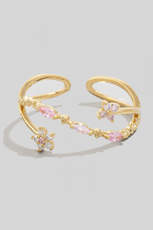 Cz Flowers Wavy Layered Open Band Ring