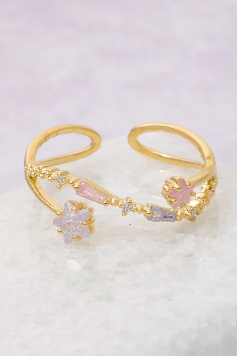 Cz Double Star Layered Open Band Ring