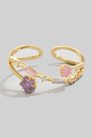 Cz Double Star Layered Open Band Ring