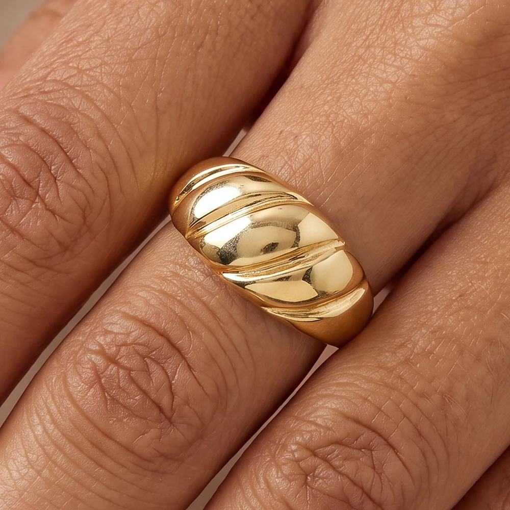 Puffed Dome Croissant Twist Adjustable Ring