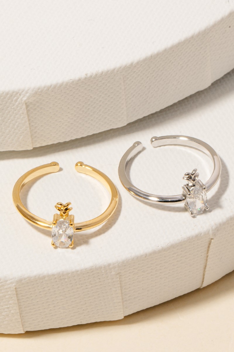 Cz Pineapple Stud Open Band Ring